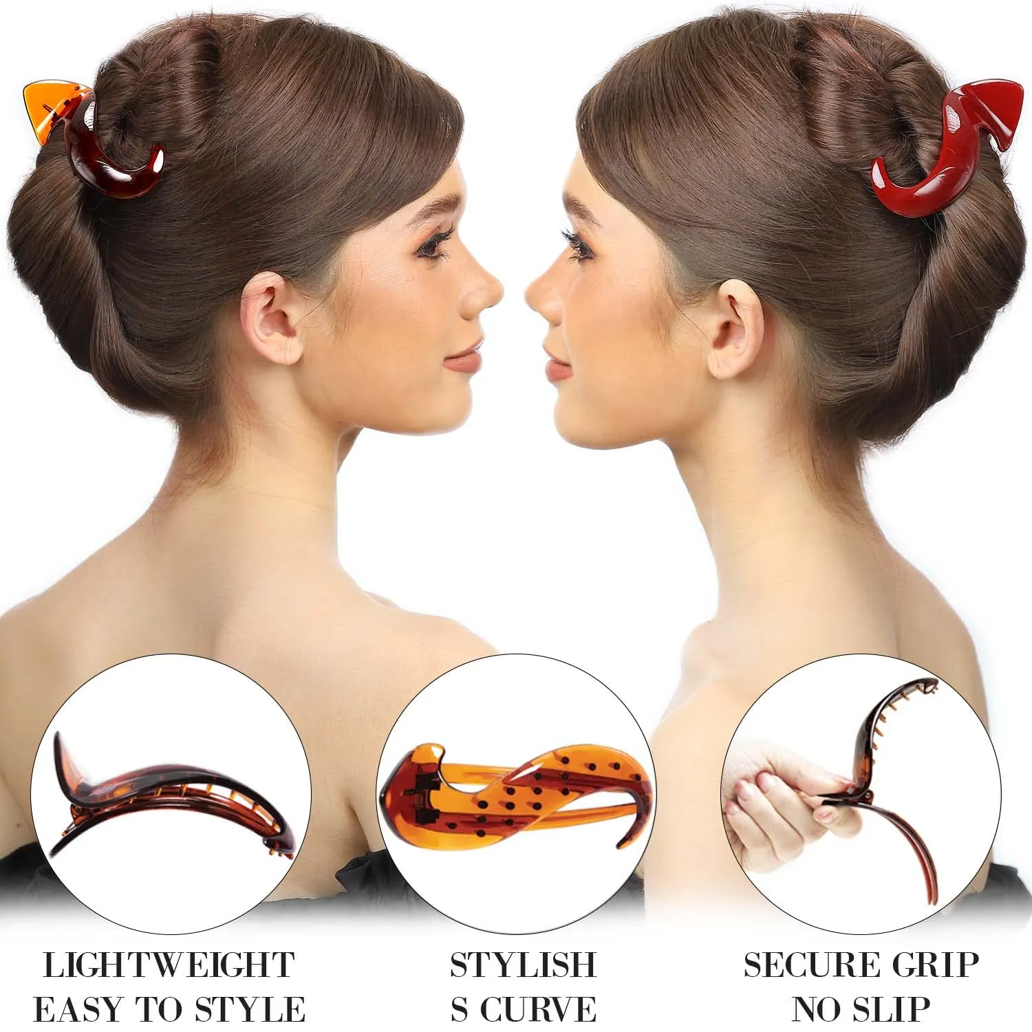 RC ROCHE ORNAMENT 6 Pcs Womens S Shape Anti Slip Firm Grip Comfortable Side Slide Beauty Chic Strong Premium Quality Plastic Lightweight Hair Accessories Clips, Medium Brown