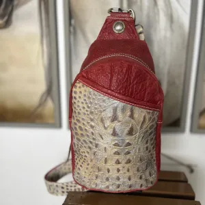 Red and Croc Embossed Leather Sling Bag/Cross Body Purse/Handmade Bag MM032