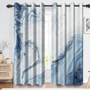 Renaiss Blue Marble Blackout Curtains for Bedroom Abstract Fluid Texture Printed Window Curtain Modern Luxury Crack Art Thermal Insulated Drapes for Living Room Decor 2 Panels Set, 53x63 Inch