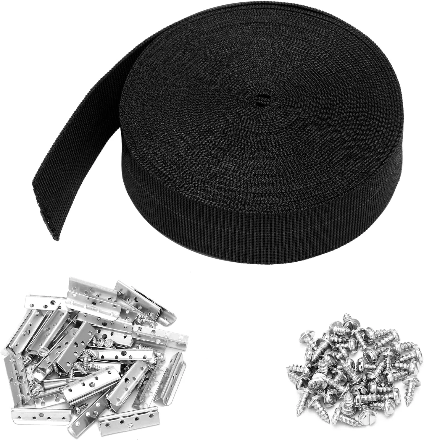 Replacement Elastic Webbing Kit to Repair Sagging Couch, Chair, Patio Furniture, 2 Inch Wide x 40 Ft. Strap Metal Webbing Clips Patio Chair Strap Repair Kit for Furniture