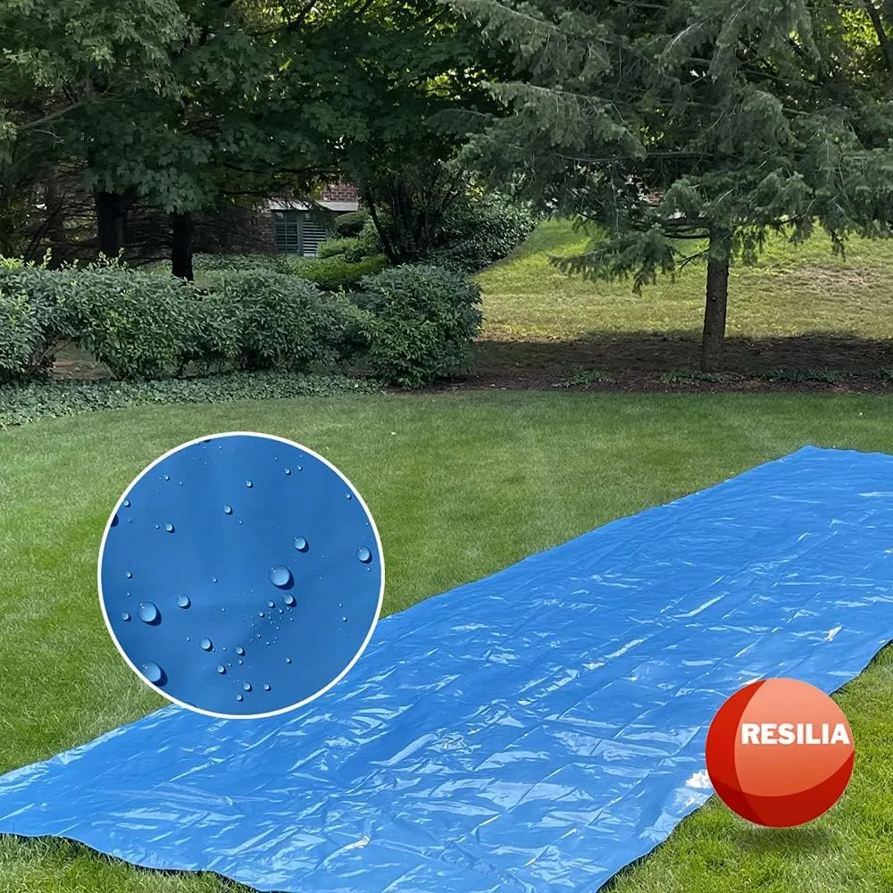 RESILIA - Super Slip Lawn Water Slide XXL, 30 Feet Long x 8 Feet Wide, for Adults and Teens, Powder Blue with Hold Steady Stakes