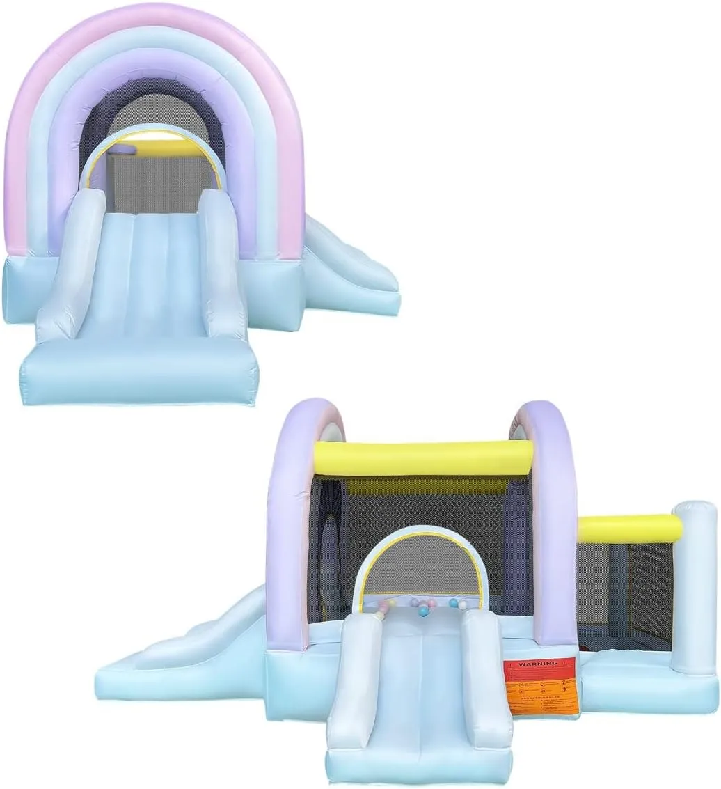 RETRO JUMP Bounce House for Kids,Marshmallow Bouncy Castle,Blue Bouncer with Ball Play Room & Slide,Inflatable Bouncy Castle Outdoor with Blower,Basketball Hoop,Balls,Patch Kits,Stakes