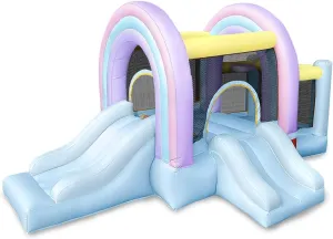 RETRO JUMP Bounce House for Kids,Marshmallow Bouncy Castle,Blue Bouncer with Ball Play Room & Slide,Inflatable Bouncy Castle Outdoor with Blower,Basketball Hoop,Balls,Patch Kits,Stakes