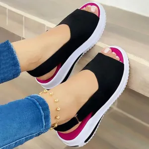 Sandals for Women 2025 Dressy Summer Casual Slip on Ankle Strap Buckle Crystal Platform Wedges Closed Toe Sandals Flat Buckle up Walking Shoes