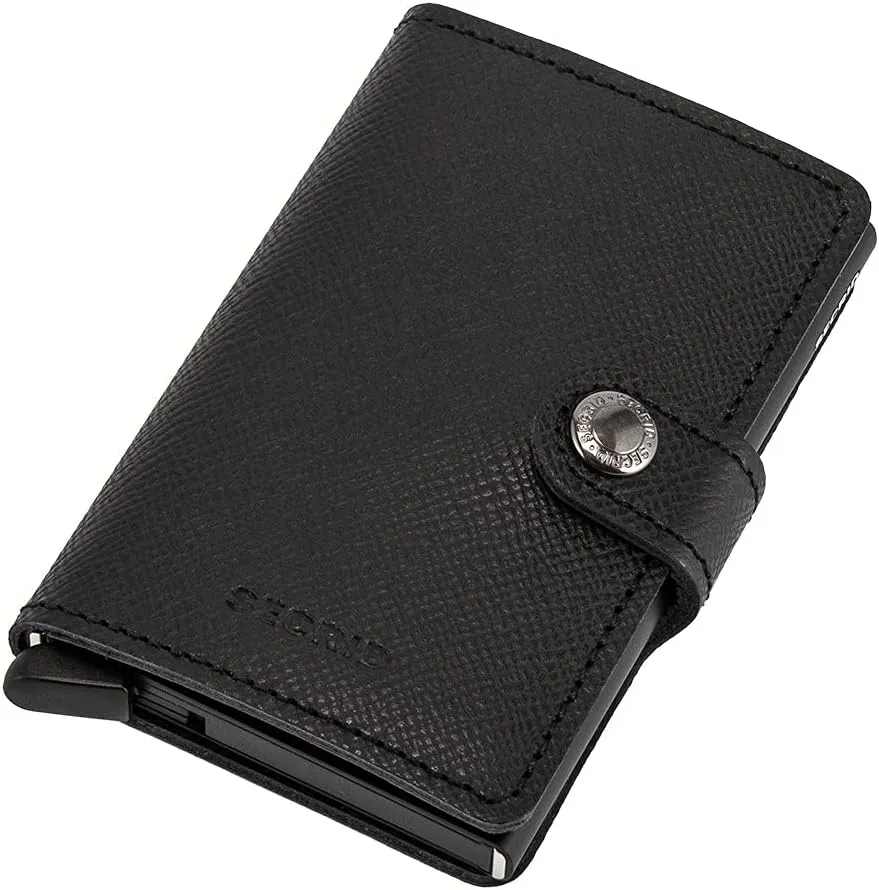 SECRID - Men Mini Wallet Genuine Original Leather RFID Safe Card Case for max 12 cards (Crisple Black)