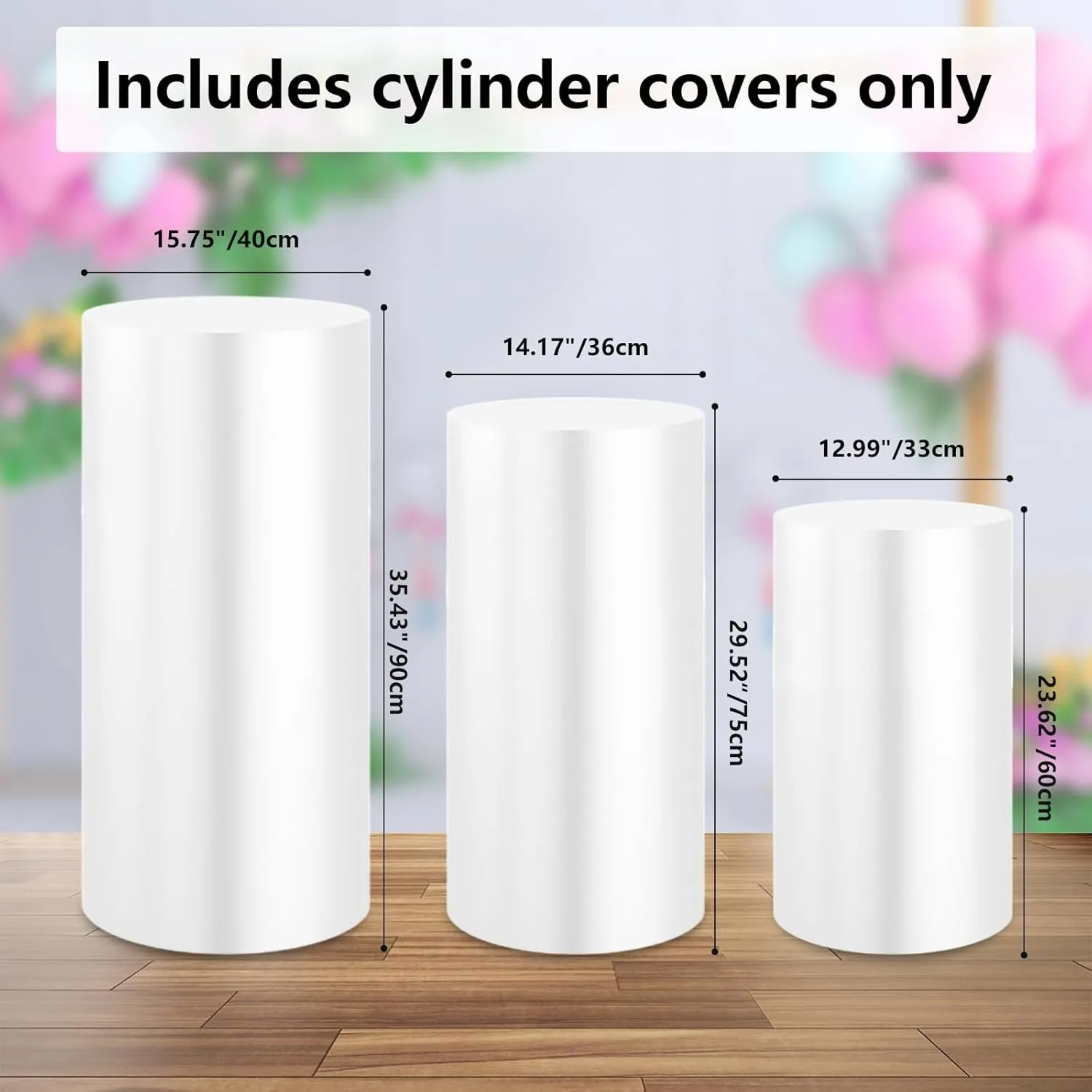 Set of 3 Cylinder Covers, Spandex Cylinder Pedestal Stand Covers, Upgrade Cylinder Stand Covers for Parties Wedding Pillars Baby Shower Dessert Tables Birthday Party Event Decor , Only Cylinder Stands Covers for Party (White)
