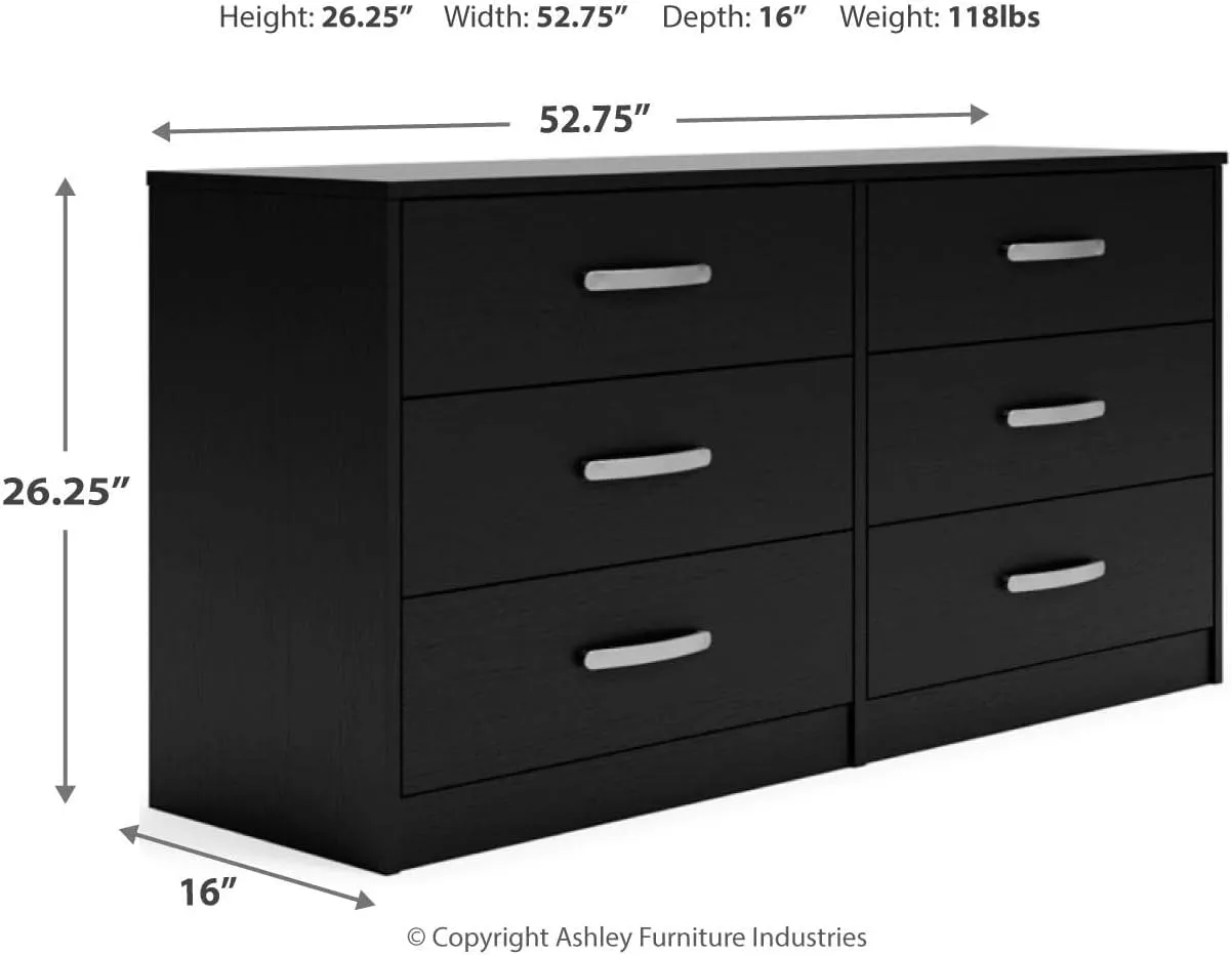 Signature Design by Ashley Finch Contemporary 6 Drawer Dresser, Black