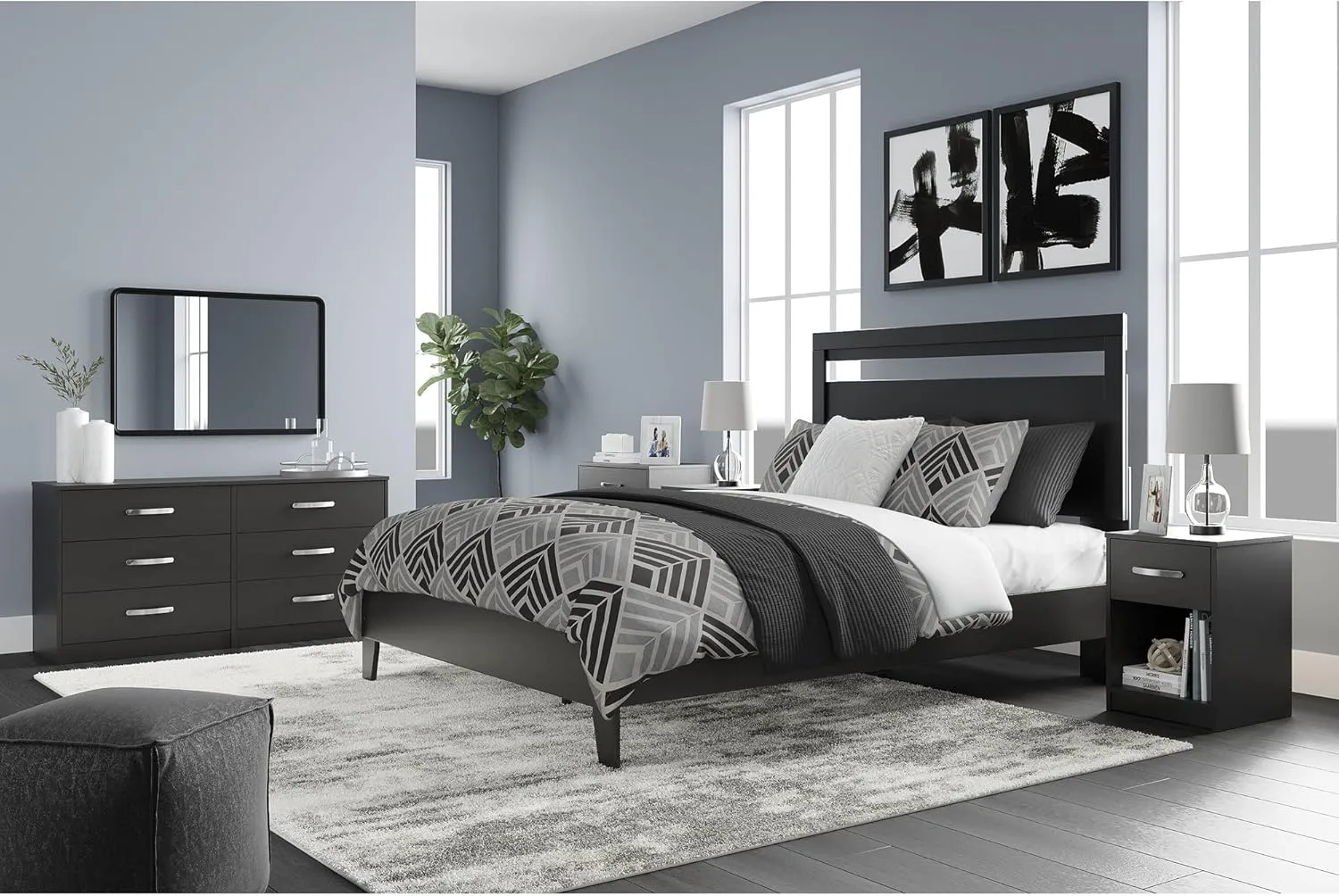 Signature Design by Ashley Finch Contemporary 6 Drawer Dresser, Black