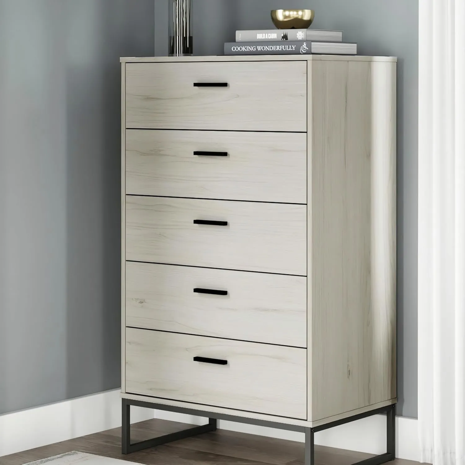 Signature Design by Ashley Socalle 5 Drawer Chest of Drawers, Natural Beige