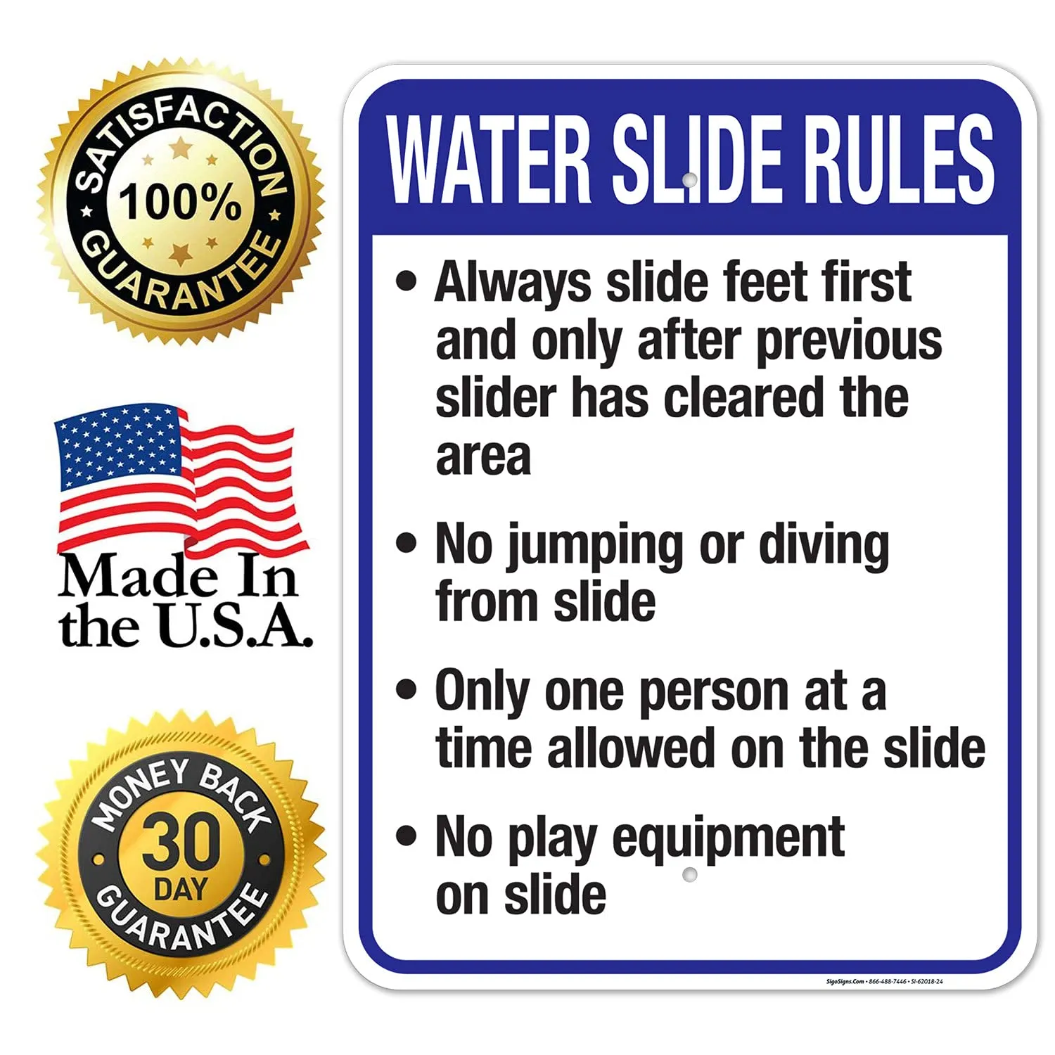 Sigo Signs, Arkansas Water Slide Rules Sign, Complies with State of Arkansas Pool Safety Code, 18x24 Inches, 55 mil Thick HDPS (high Density polystyrene), Made in USA