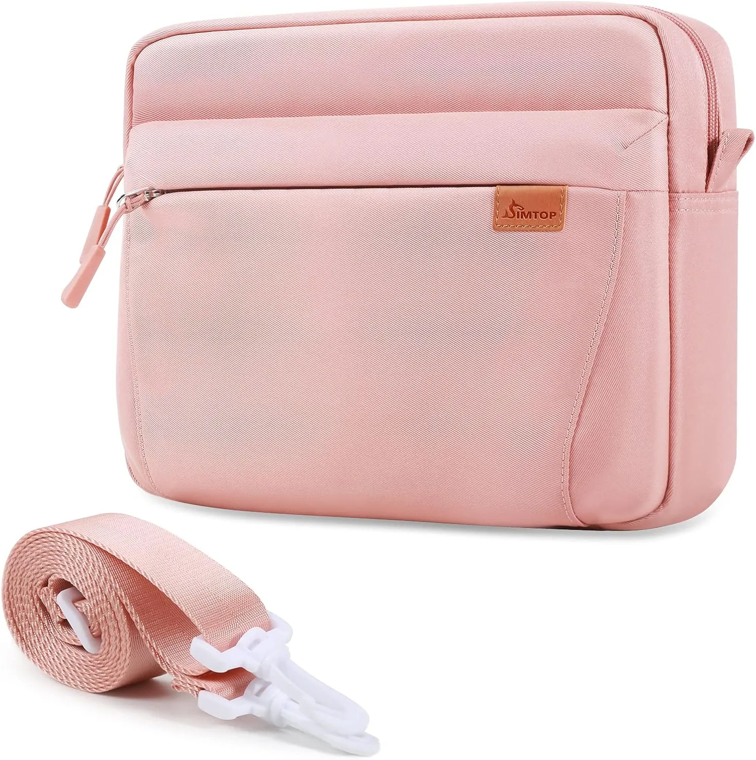 SIMTOP Tablet Sleeve Bag, 11 inch Daily Shoulder Bag for Tablet, Waterproof Crossbody Bag with Smart Organization for Accessories, Essentials Lightweight, YKK Zipper Bag, Polyester (Pink)