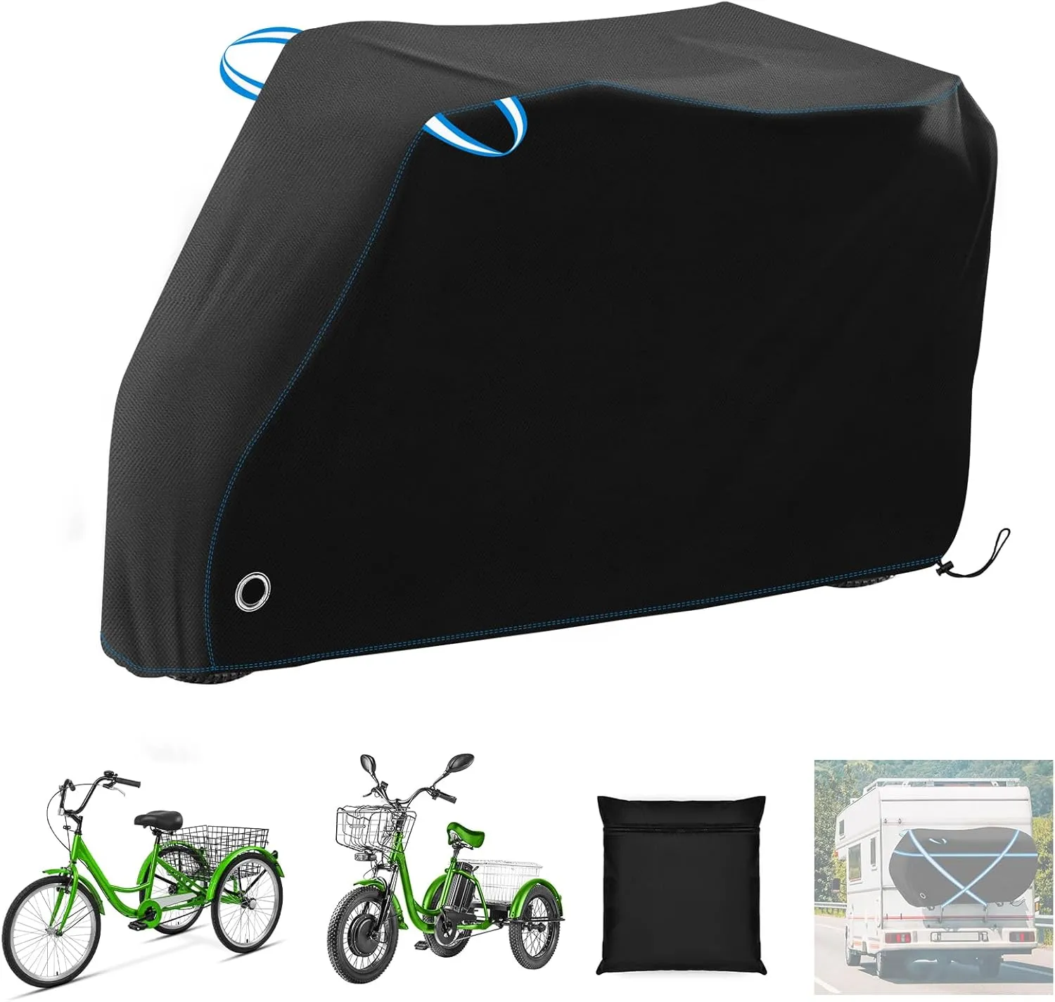 SIRUITON Adult Electric Tricycle Cover 24 inch 3 Wheel Bicycle Covers Heavy Duty 420D Oxford Strong UV Protection & Windproof, Waterproof Trike Bike Covers