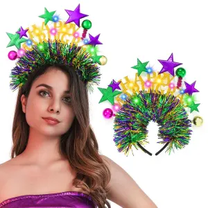 Sixexey Mardi Gras Headband Light Up Headbands LED Star Hair Bands Mardi Gras New Orlean Parade Carnival Festival Hair Accessories for Women