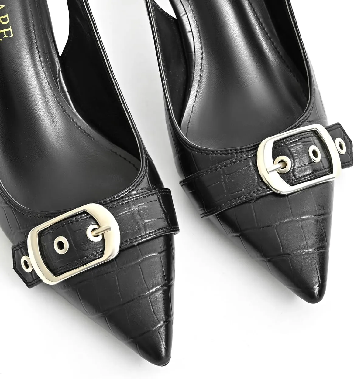 Slingback Kitten Heels for Women Closed Pointed Toe Pumps Dress Shoes with Buckle Strap Comfortable Slip On Sandal Heels for Work Party Wedding