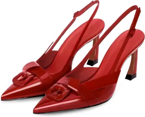 Slingback Kitten Heels for Women Closed Pointed Toe with Buckle Strap Low Heeled Sandals Pumps Party Evening Dress Shoes
