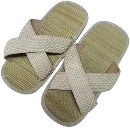 Slippers for Women Indoor and Outdoor Waterproof, Summer Open Toe Weaving Grass Cross Design Cool Casual Beach Couple Men Family Home Bathroom Shower Shoes