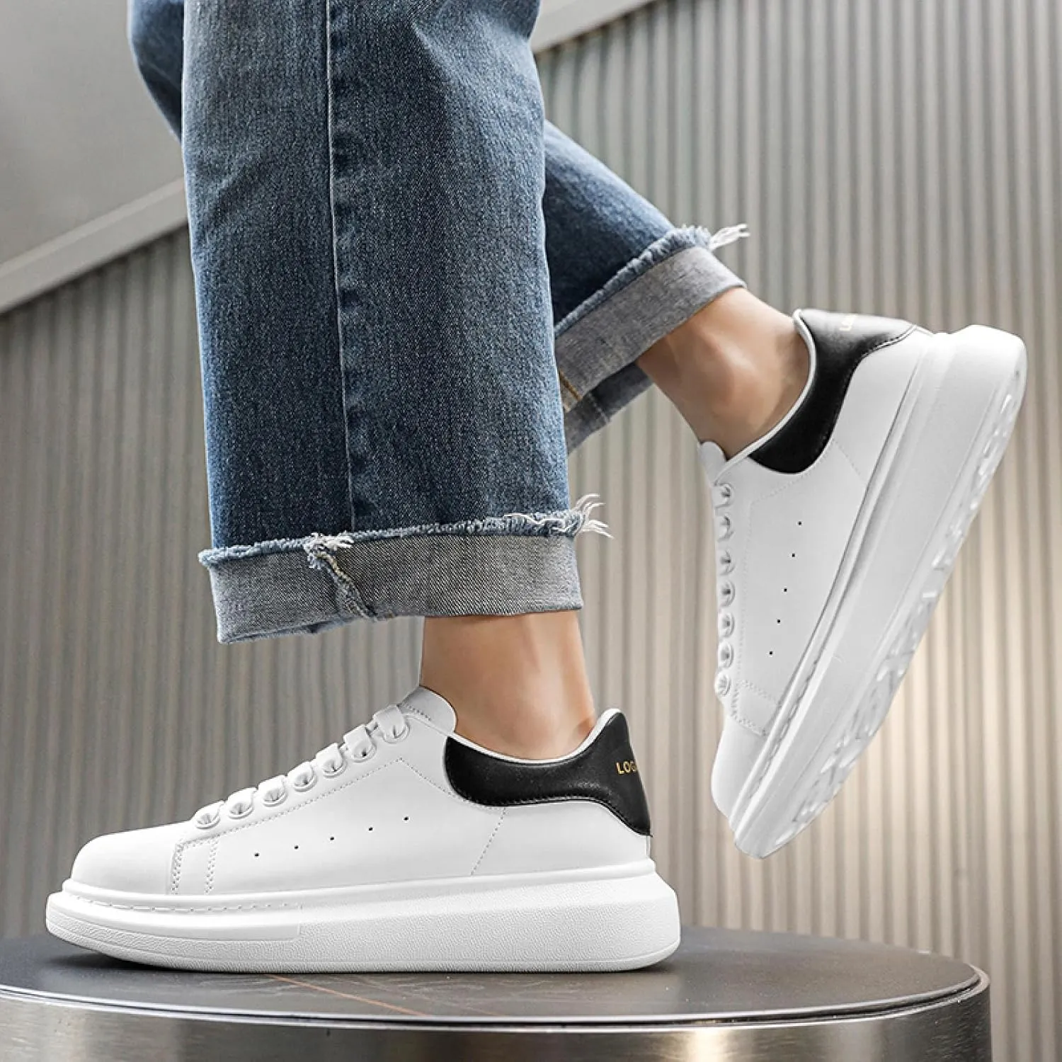 Small White Women's Athleisure Platform Shoes: Casual, Athletic Sneakers - White, Size 7.5 (US Women's 42)