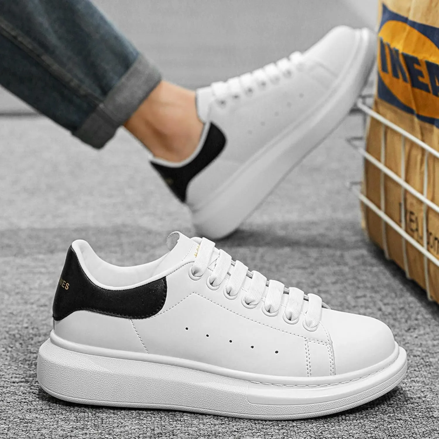 Small White Women's Athleisure Platform Shoes: Casual, Athletic Sneakers - White, Size 7.5 (US Women's 42)
