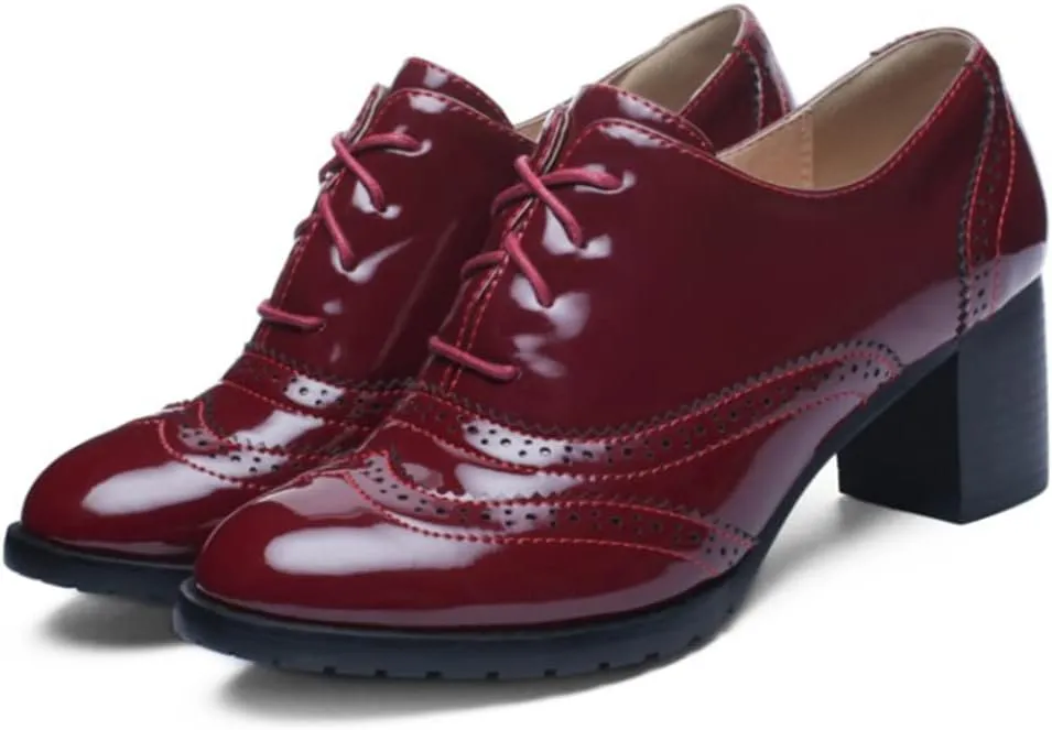 SO SIMPOK Womens Lace Up Oxford Shoes Vintage Wingtip Brogues Oxfords Chunky Mid Heel Pumps Shoes Office Dress Shoes