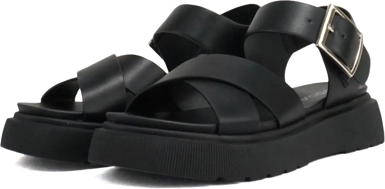 Soda “Carter” ~ Women Open Round Toe Crisscross Upper Lug Sole Platform Sandal with Adjustable Ankle Strap