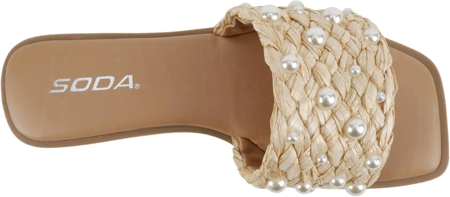 Soda “Engine” ~ Women Open Square Toe Single Strap Slide Sandal