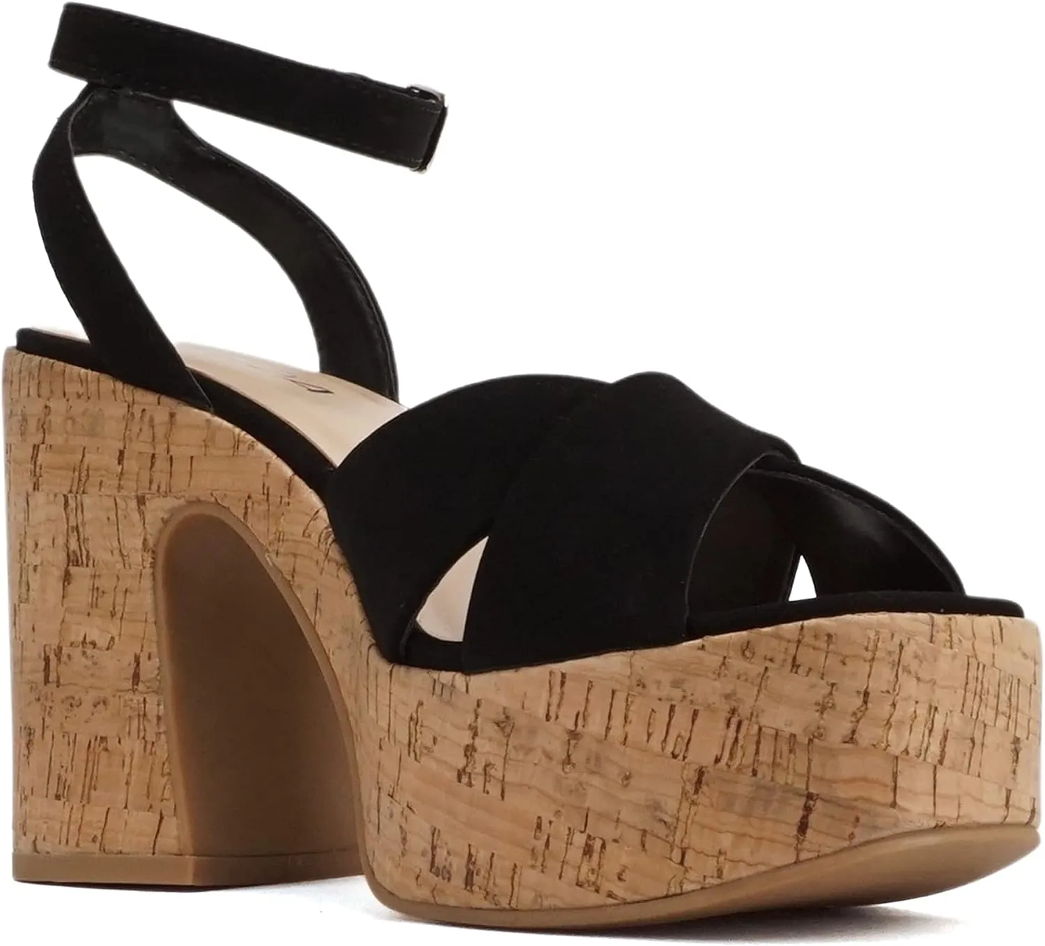 Soda “FUNKIE” ~ Women Open Square Toe Crisscross Band Ankle Strap Chunky High Heel Notch Wedge Sandal