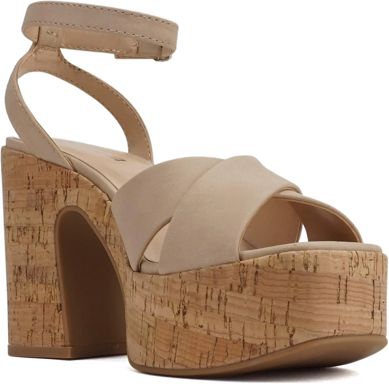 Soda “FUNKIE” ~ Women Open Square Toe Crisscross Band Ankle Strap Chunky High Heel Notch Wedge Sandal