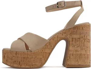 Soda “FUNKIE” ~ Women Open Square Toe Crisscross Band Ankle Strap Chunky High Heel Notch Wedge Sandal