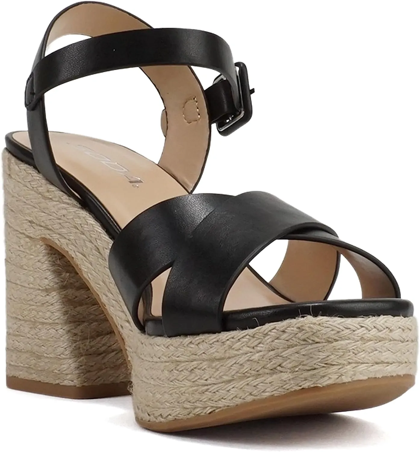 Soda “NOBLE” ~ Women Open Square Toe Crisscross Band Ankle Strap High Heel Espadrille Notch Wedge Sandal