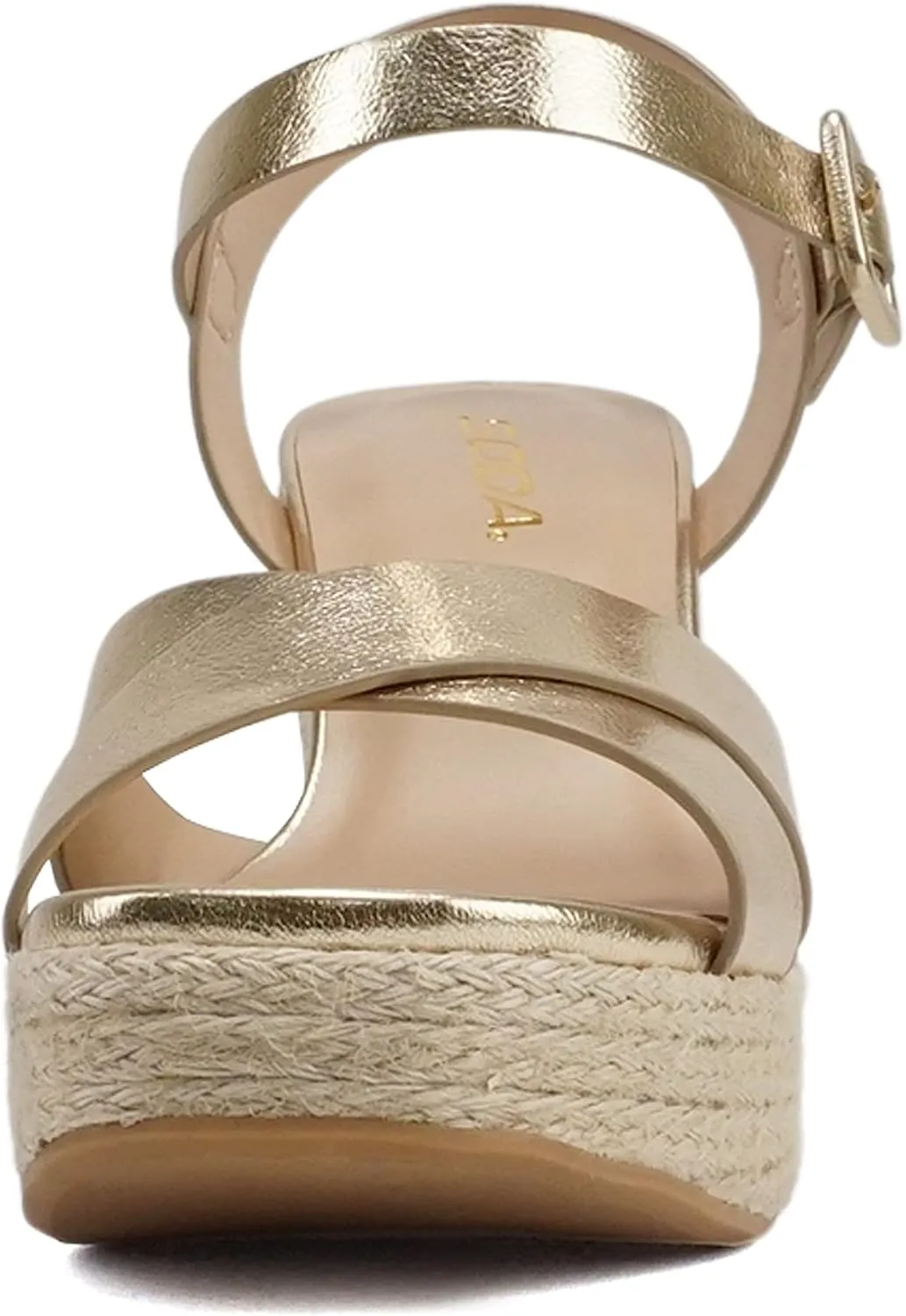Soda “NOBLE” ~ Women Open Square Toe Crisscross Band Ankle Strap High Heel Espadrille Notch Wedge Sandal