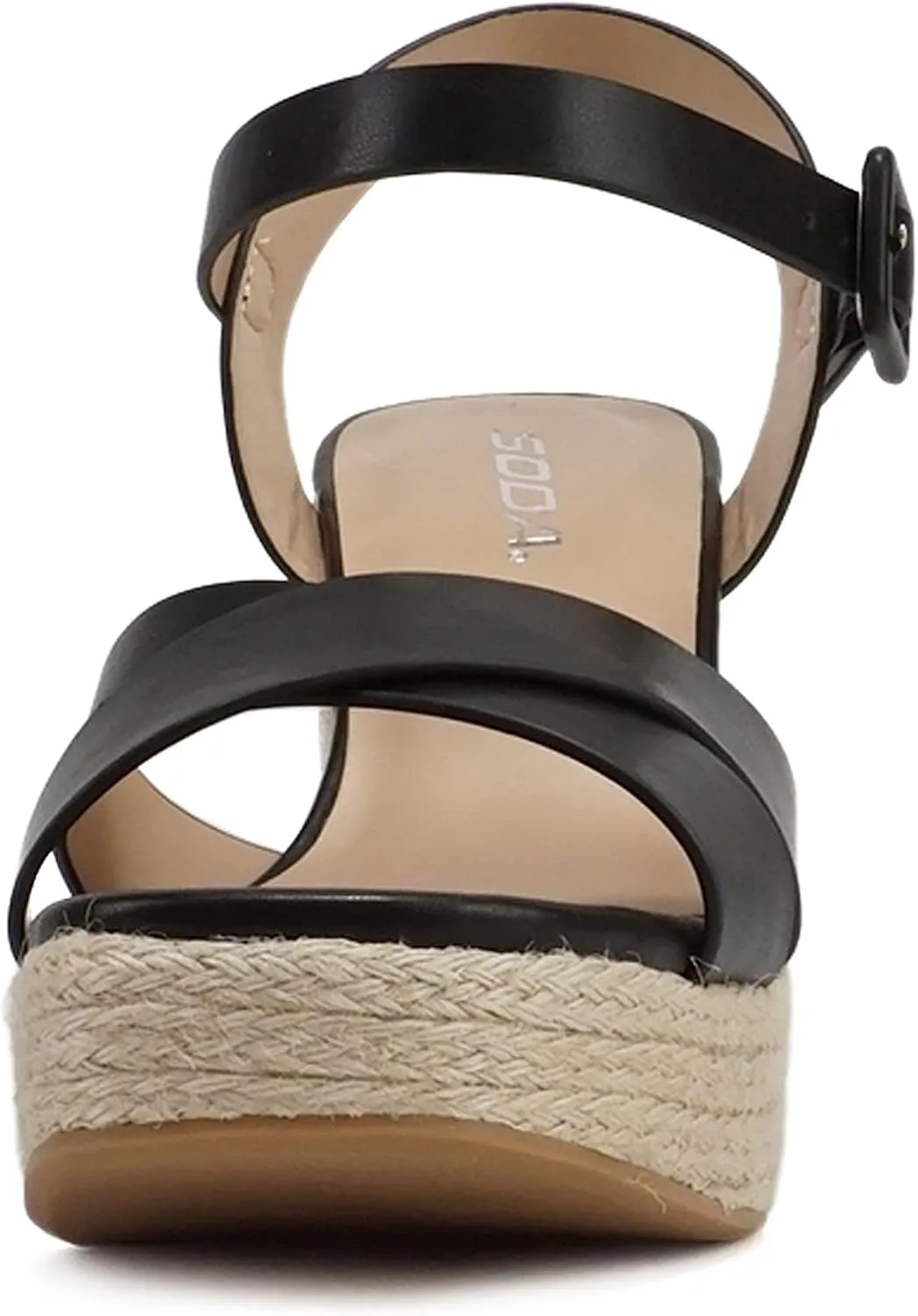 Soda “NOBLE” ~ Women Open Square Toe Crisscross Band Ankle Strap High Heel Espadrille Notch Wedge Sandal