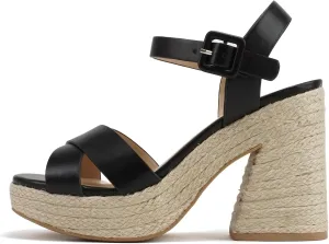 Soda “NOBLE” ~ Women Open Square Toe Crisscross Band Ankle Strap High Heel Espadrille Notch Wedge Sandal