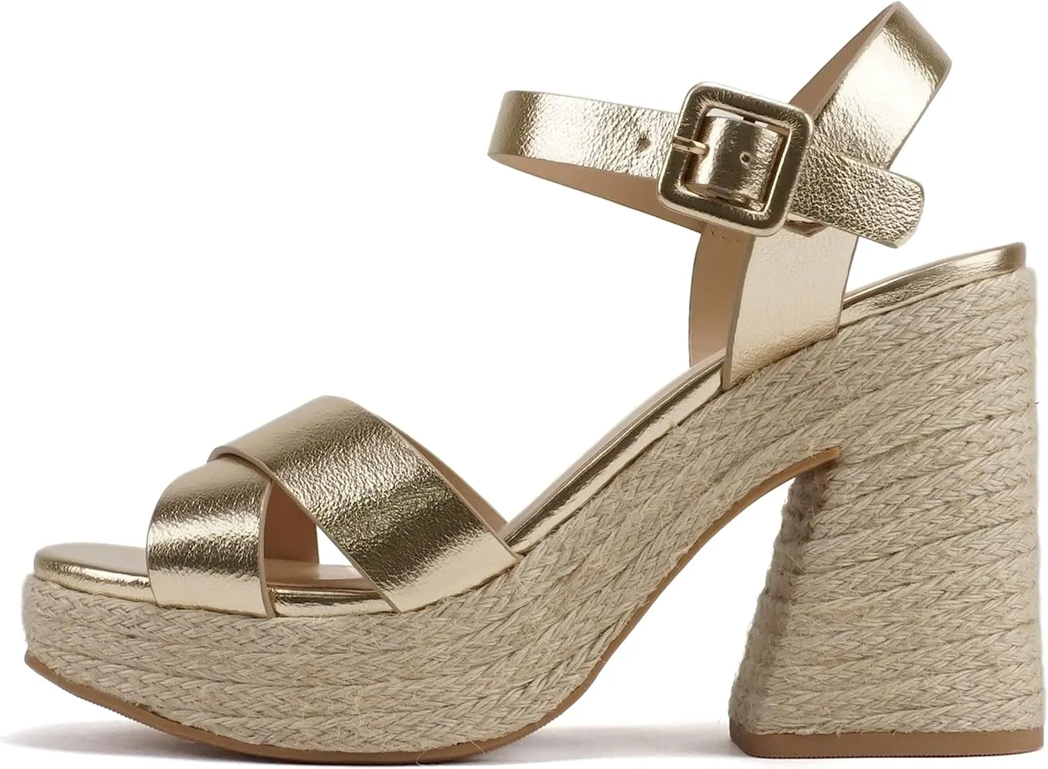 Soda “NOBLE” ~ Women Open Square Toe Crisscross Band Ankle Strap High Heel Espadrille Notch Wedge Sandal