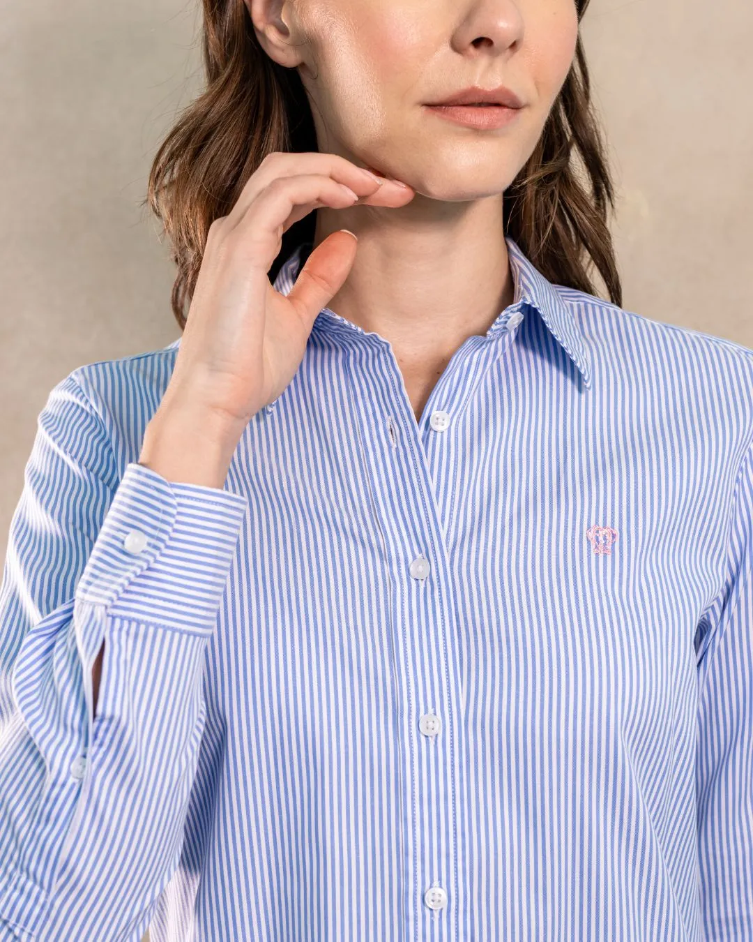 Stain-Resistant Oxford Shirt for Women in Yale Blue Stripes