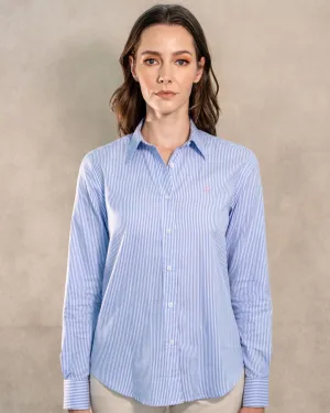 Stain-Resistant Oxford Shirt for Women in Yale Blue Stripes