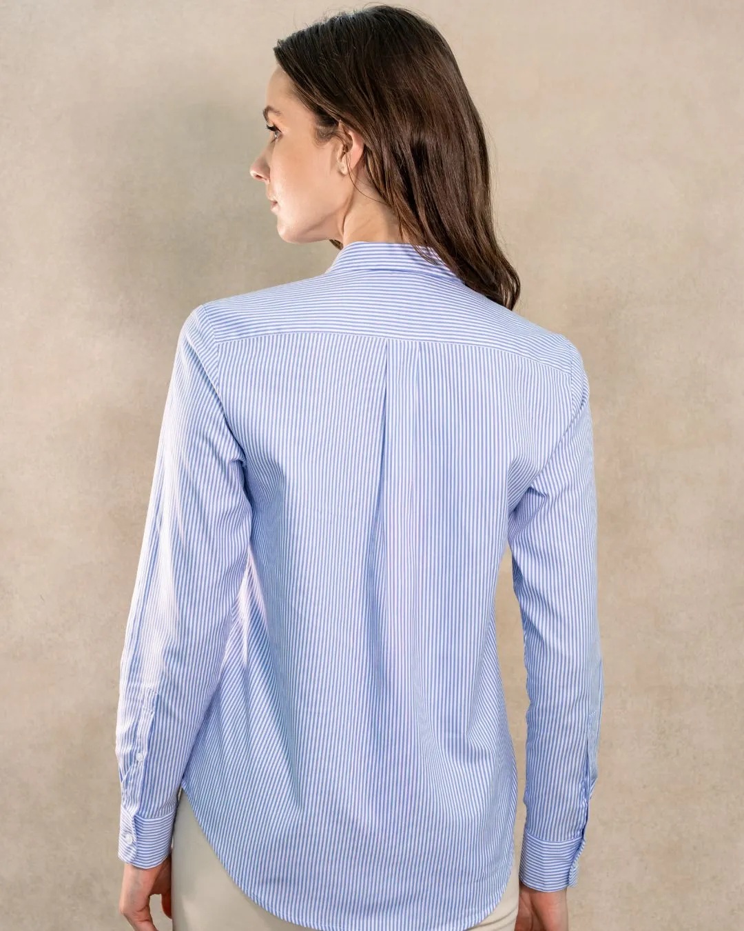 Stain-Resistant Oxford Shirt for Women in Yale Blue Stripes