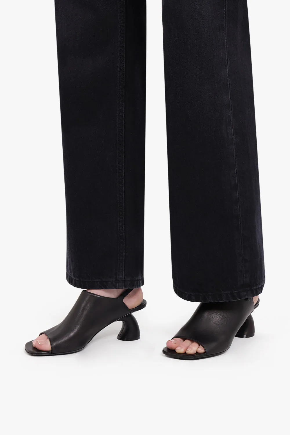 Strap Back Curved 50Mm Heeled Sandal | Black