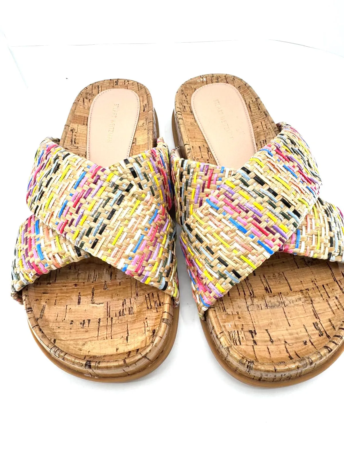 STUART WEITZMAN ROZA SPORT RAFFIA SLIDES