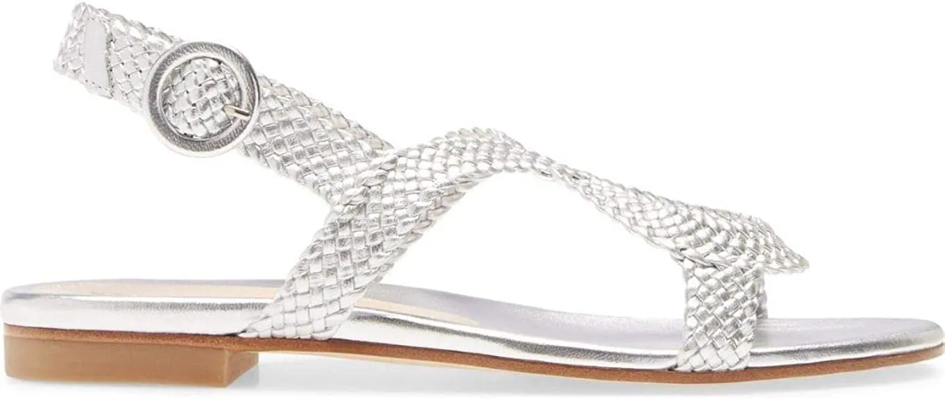 Stuart Weitzman Womens Teodora Leather Slingback Sandals Silver 7 Medium (B,M)