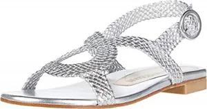 Stuart Weitzman Womens Teodora Leather Slingback Sandals Silver 7 Medium (B,M)