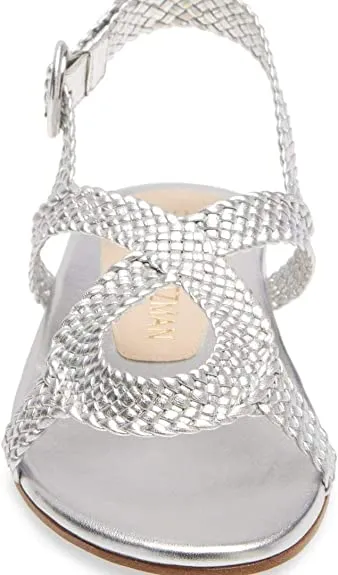 Stuart Weitzman Womens Teodora Leather Slingback Sandals Silver 7 Medium (B,M)