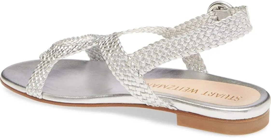 Stuart Weitzman Womens Teodora Leather Slingback Sandals Silver 7 Medium (B,M)