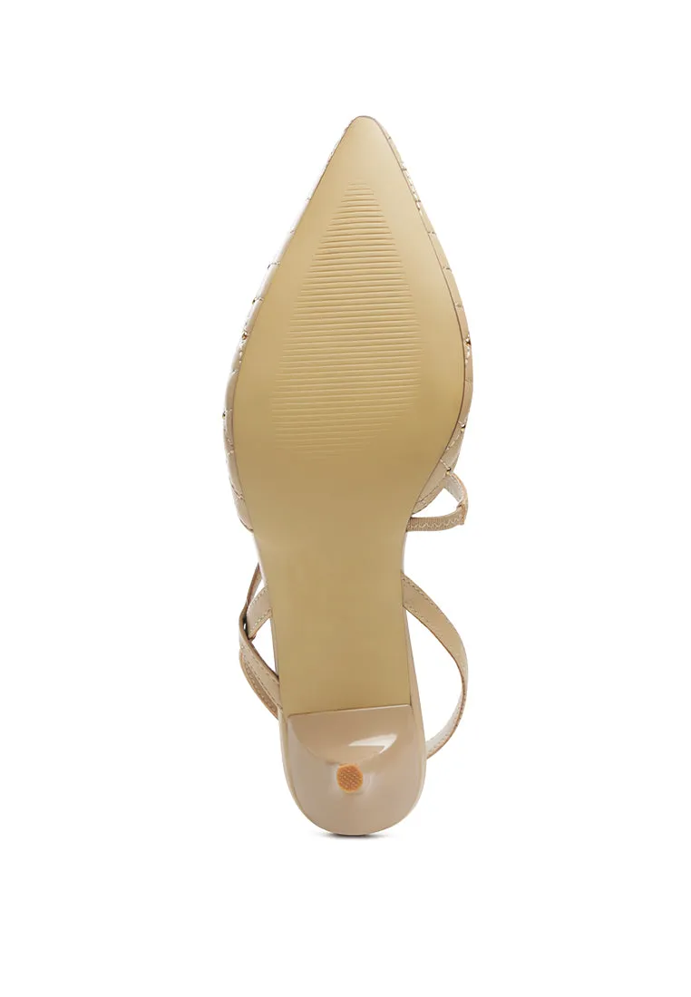 Studded Quilted Faux Leather Slingback Sandal