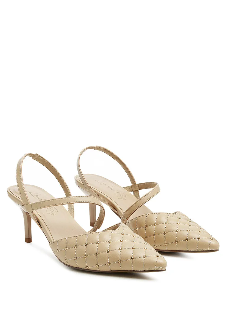 Studded Quilted Faux Leather Slingback Sandal