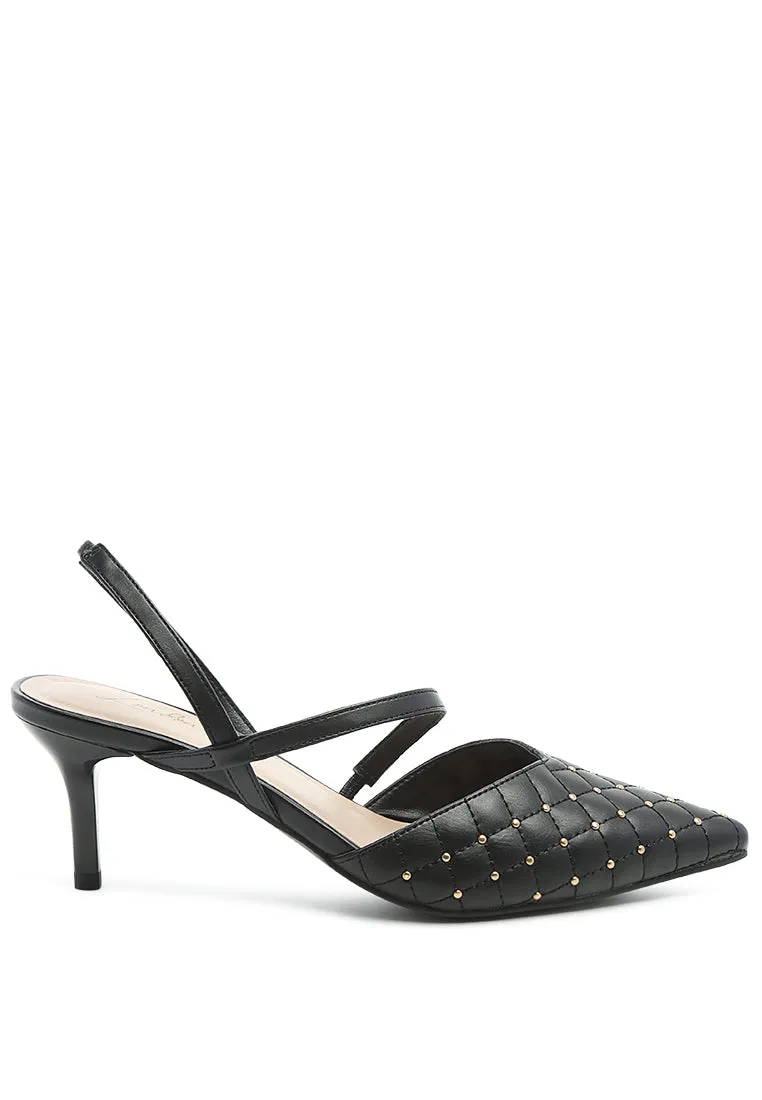 Studded Quilted Faux Leather Slingback Sandal