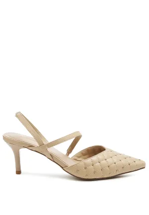 Studded Quilted Faux Leather Slingback Sandal