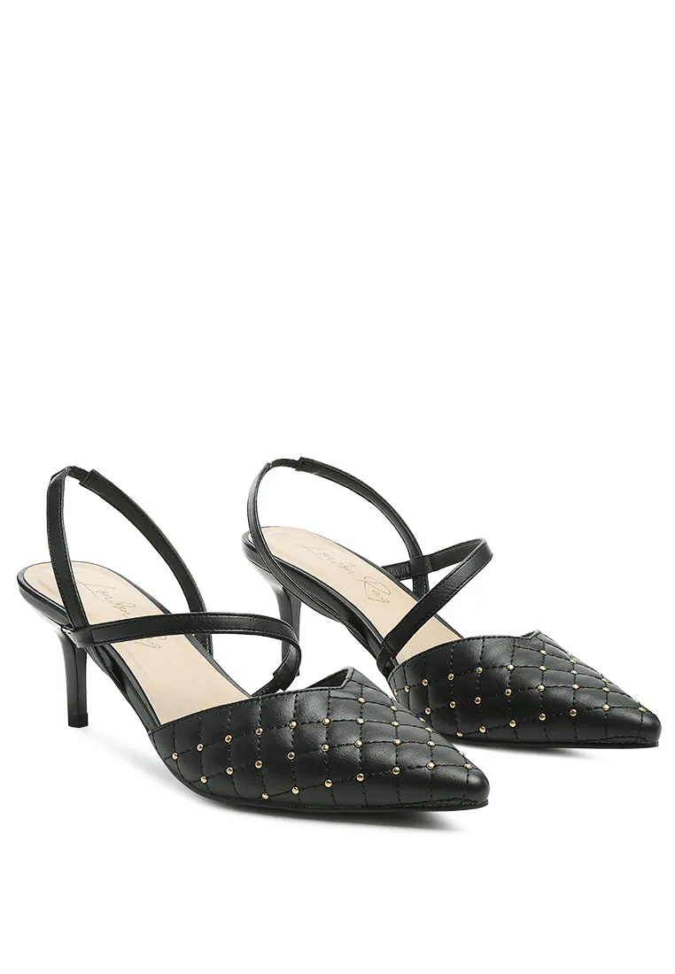 Studded Quilted Faux Leather Slingback Sandal