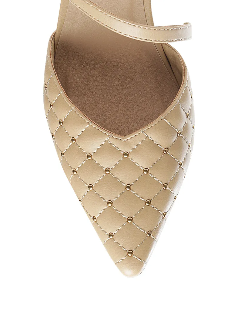 Studded Quilted Faux Leather Slingback Sandal
