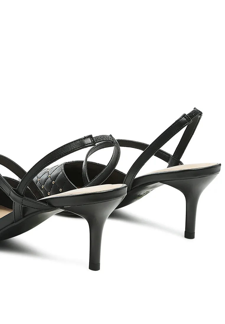 Studded Quilted Faux Leather Slingback Sandal