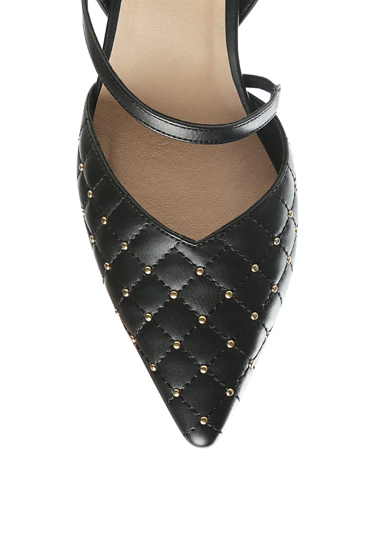 Studded Quilted Faux Leather Slingback Sandal